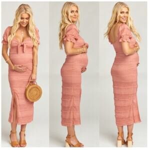 Show Me Your MuMu Honey Bun Tie Front Slit Leg Midi Dress M Pink